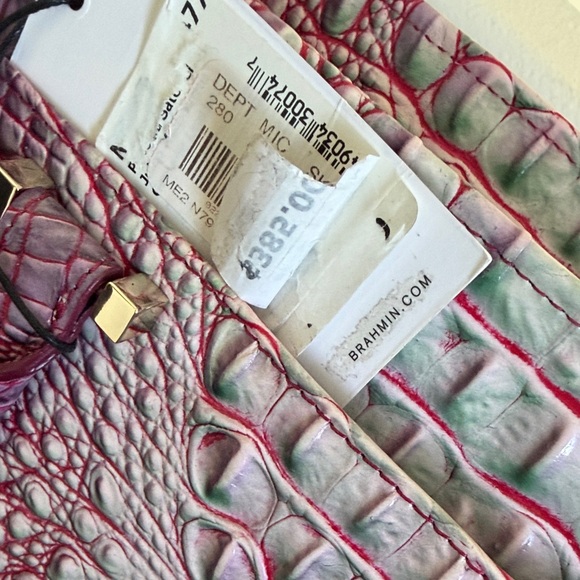 Brahmin Priscilla Melbourne in Julep Pink & Green Croc-Embossed Satchel. - Picture 15 of 16